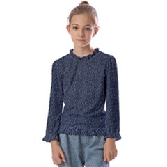 Blue Stripes On Dark Background Kids  Frill Detail Tee