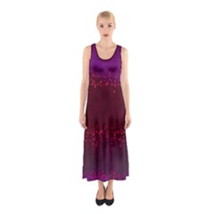 Red Splashes On Purple Background Sleeveless Maxi Dress by SychEva