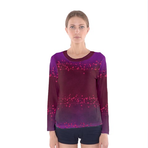 Red Splashes On Purple Background Women s Long Sleeve Tee by SychEva