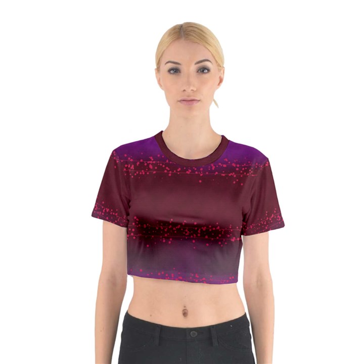 Red Splashes On Purple Background Cotton Crop Top