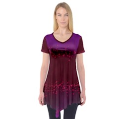 Red Splashes On Purple Background Short Sleeve Tunic  by SychEva