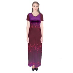 Red Splashes On Purple Background Short Sleeve Maxi Dress by SychEva