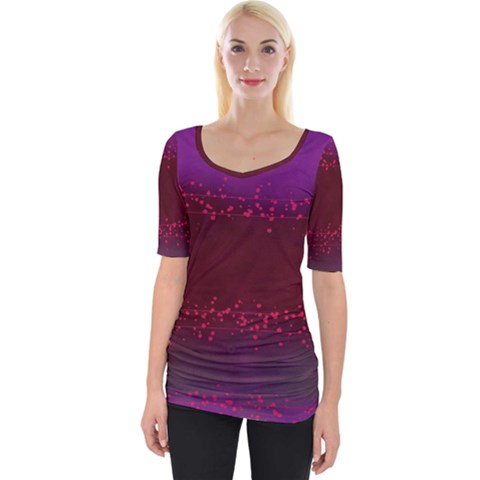 Red Splashes On Purple Background Wide Neckline Tee by SychEva