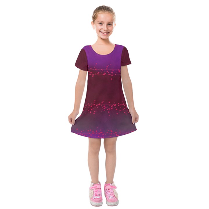 Red Splashes On Purple Background Kids  Short Sleeve Velvet Dress