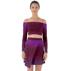 Red Splashes On Purple Background Off Shoulder Top With Skirt Set by SychEva