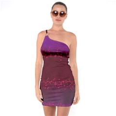 Red Splashes On Purple Background One Soulder Bodycon Dress by SychEva