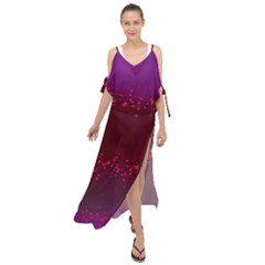 Red Splashes On Purple Background Maxi Chiffon Cover Up Dress by SychEva