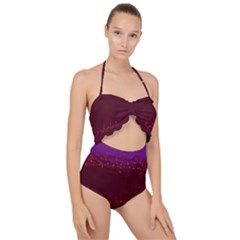 Red Splashes On Purple Background Scallop Top Cut Out Swimsuit by SychEva