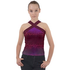 Red Splashes On Purple Background Cross Neck Velour Top by SychEva