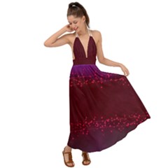 Red Splashes On Purple Background Backless Maxi Beach Dress by SychEva