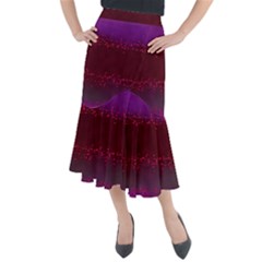 Red Splashes On Purple Background Midi Mermaid Skirt by SychEva