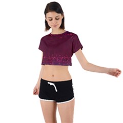 Red Splashes On Purple Background Tie Back Short Sleeve Crop Tee by SychEva