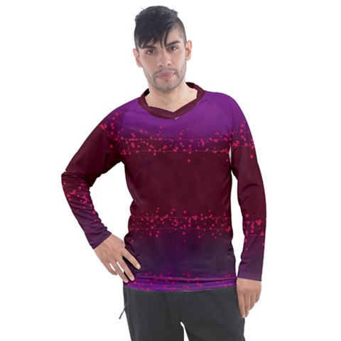 Red Splashes On Purple Background Men s Pique Long Sleeve Tee by SychEva