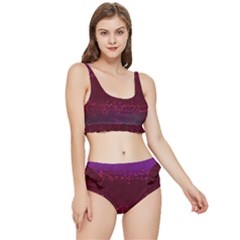 Red Splashes On Purple Background Frilly Bikini Set by SychEva