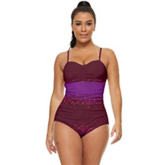 Red Splashes On Purple Background Retro Full Coverage Swimsuit