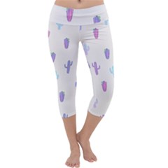 Purple And Blue Cacti Capri Yoga Leggings by SychEva