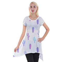 Purple And Blue Cacti Short Sleeve Side Drop Tunic by SychEva