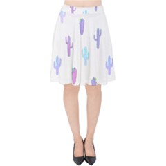 Purple And Blue Cacti Velvet High Waist Skirt by SychEva