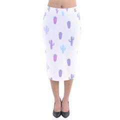 Purple And Blue Cacti Velvet Midi Pencil Skirt by SychEva