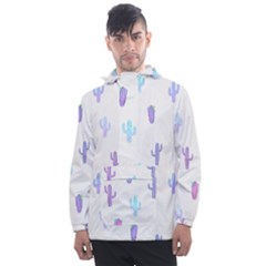 Purple And Blue Cacti Men s Front Pocket Pullover Windbreaker by SychEva