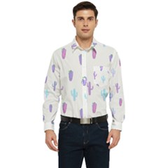 Purple And Blue Cacti Men s Long Sleeve Pocket Shirt 