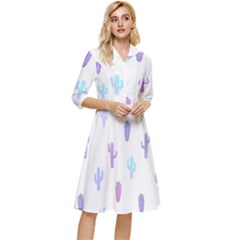 Purple And Blue Cacti Classy Knee Length Dress