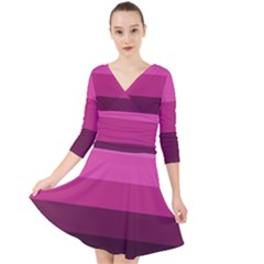 Pink Gradient Stripes Quarter Sleeve Front Wrap Dress by Dazzleway