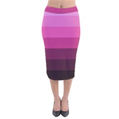 Pink Gradient Stripes Velvet Midi Pencil Skirt by Dazzleway