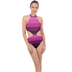 Pink Gradient Stripes Halter Side Cut Swimsuit by Dazzleway