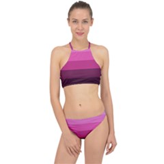 Pink Gradient Stripes Racer Front Bikini Set by Dazzleway