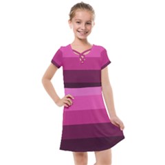 Pink Gradient Stripes Kids  Cross Web Dress by Dazzleway