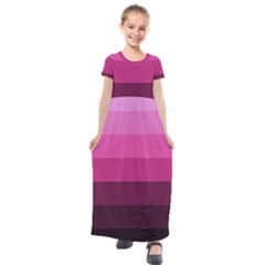 Pink Gradient Stripes Kids  Short Sleeve Maxi Dress by Dazzleway