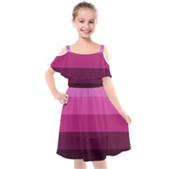 Pink Gradient Stripes Kids  Cut Out Shoulders Chiffon Dress by Dazzleway