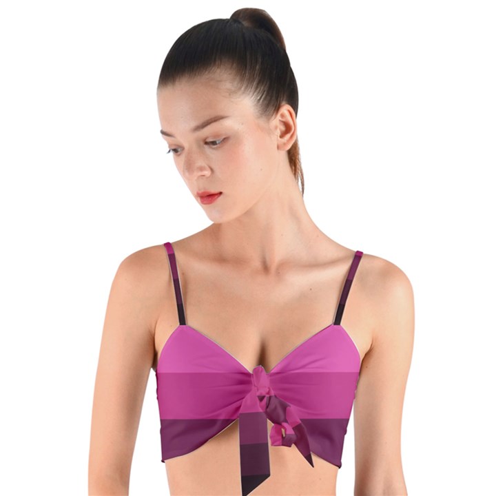 Pink gradient stripes Woven Tie Front Bralet