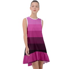 Pink Gradient Stripes Frill Swing Dress by Dazzleway