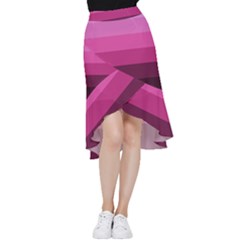 Pink Gradient Stripes Frill Hi Low Chiffon Skirt