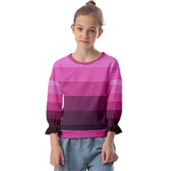 Pink Gradient Stripes Kids  Cuff Sleeve Top