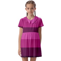 Pink Gradient Stripes Kids  Asymmetric Collar Dress by Dazzleway