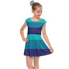 Blue Gradient Stripes  Kids  Cap Sleeve Dress by Dazzleway