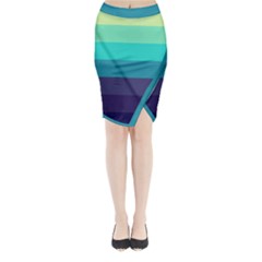 Blue Gradient Stripes  Midi Wrap Pencil Skirt by Dazzleway