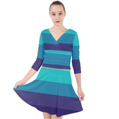 Blue Gradient Stripes  Quarter Sleeve Front Wrap Dress by Dazzleway