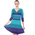 Blue gradient stripes  Quarter Sleeve Front Wrap Dress View1