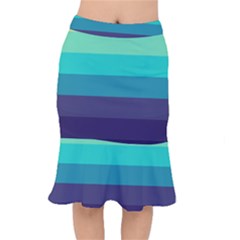 Blue Gradient Stripes  Short Mermaid Skirt by Dazzleway