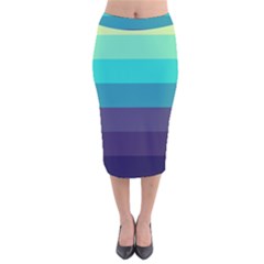 Blue Gradient Stripes  Velvet Midi Pencil Skirt by Dazzleway