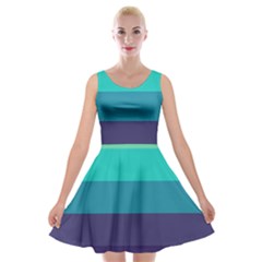 Blue Gradient Stripes  Velvet Skater Dress by Dazzleway