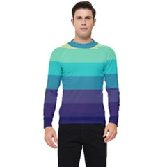 Blue Gradient Stripes  Men s Long Sleeve Rash Guard