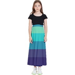 Blue Gradient Stripes  Kids  Flared Maxi Skirt