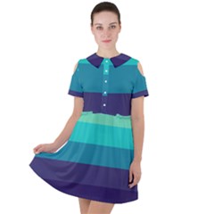 Blue Gradient Stripes  Short Sleeve Shoulder Cut Out Dress  by Dazzleway