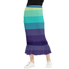 Blue Gradient Stripes  Maxi Fishtail Chiffon Skirt by Dazzleway