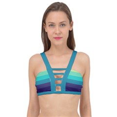 Blue Gradient Stripes  Cage Up Bikini Top by Dazzleway